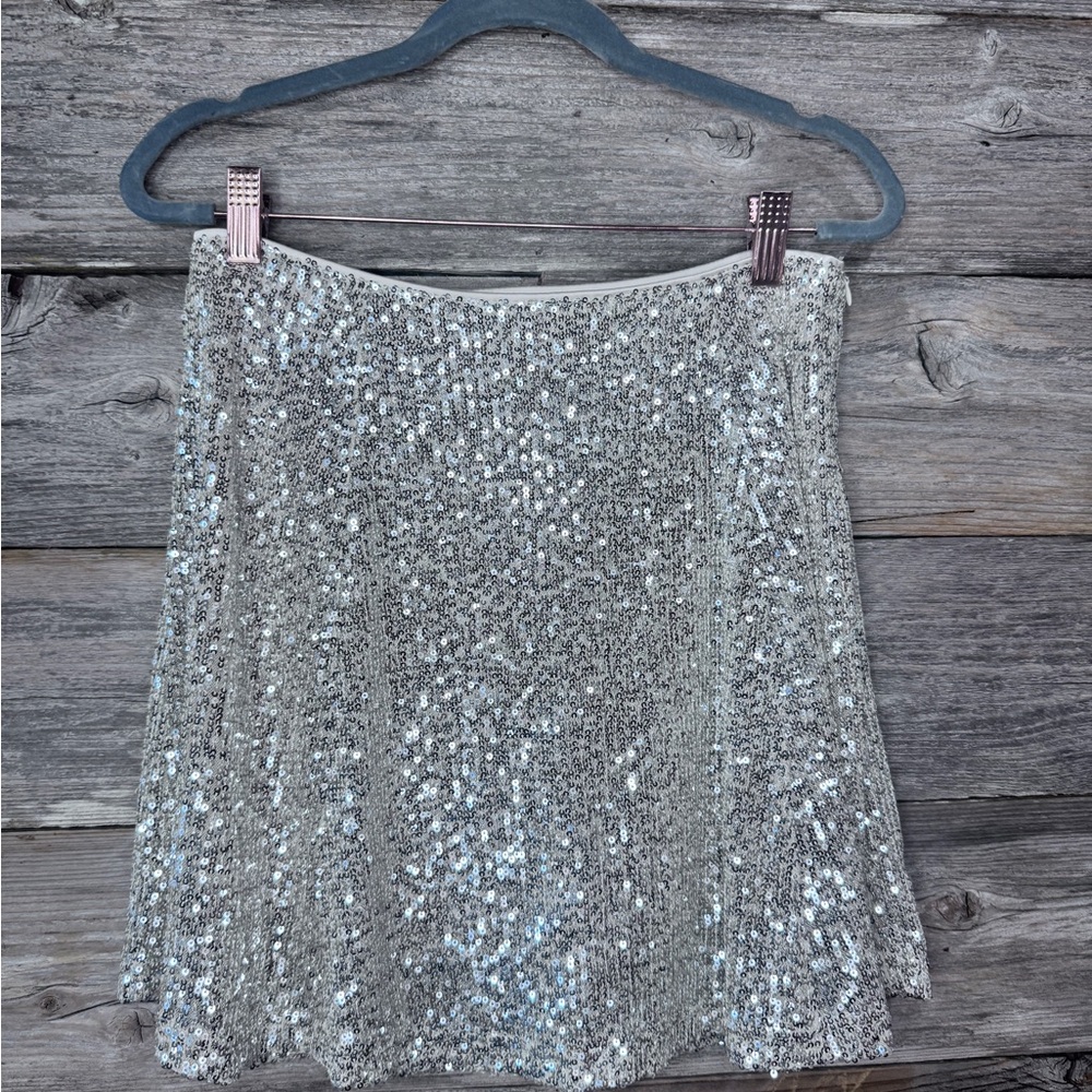 Wishlist Silver Sequin Side Zip Mini Skirt Skort